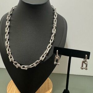Silver 925 hardware link necklace and earrings
